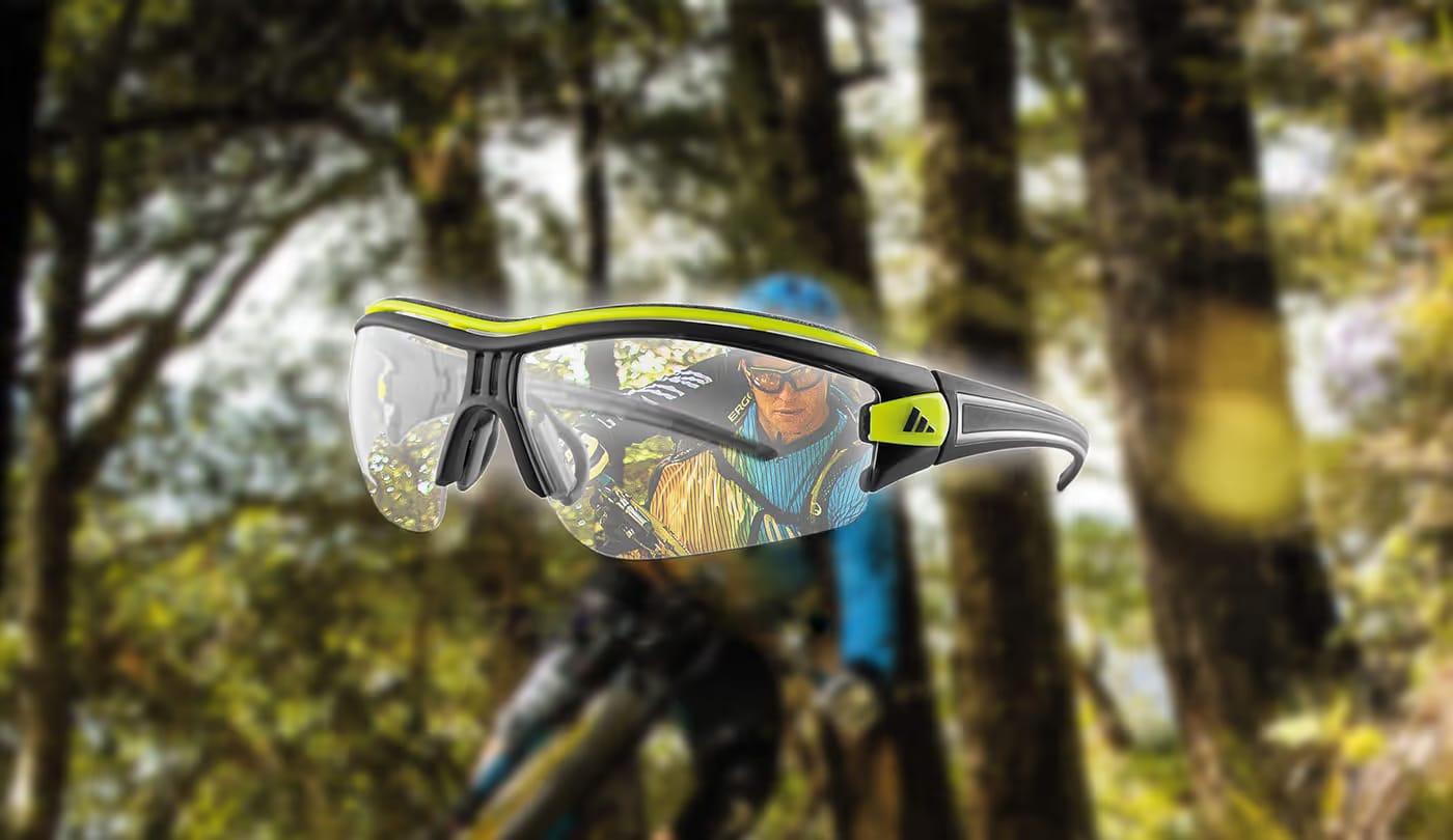 Mountain biker wearing sports glasses